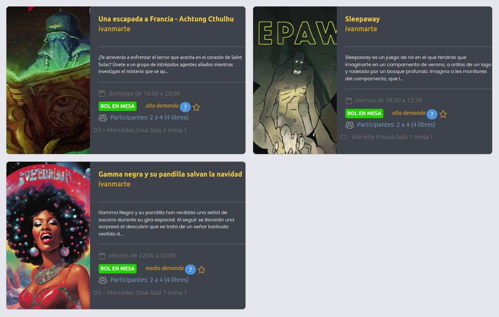 Captura con las partidas de Rolea:
- Una escapada a Francia - Achtung Cthulhu
- Sleepaway
- Gamma Negra y su pandilla salvan la navidad