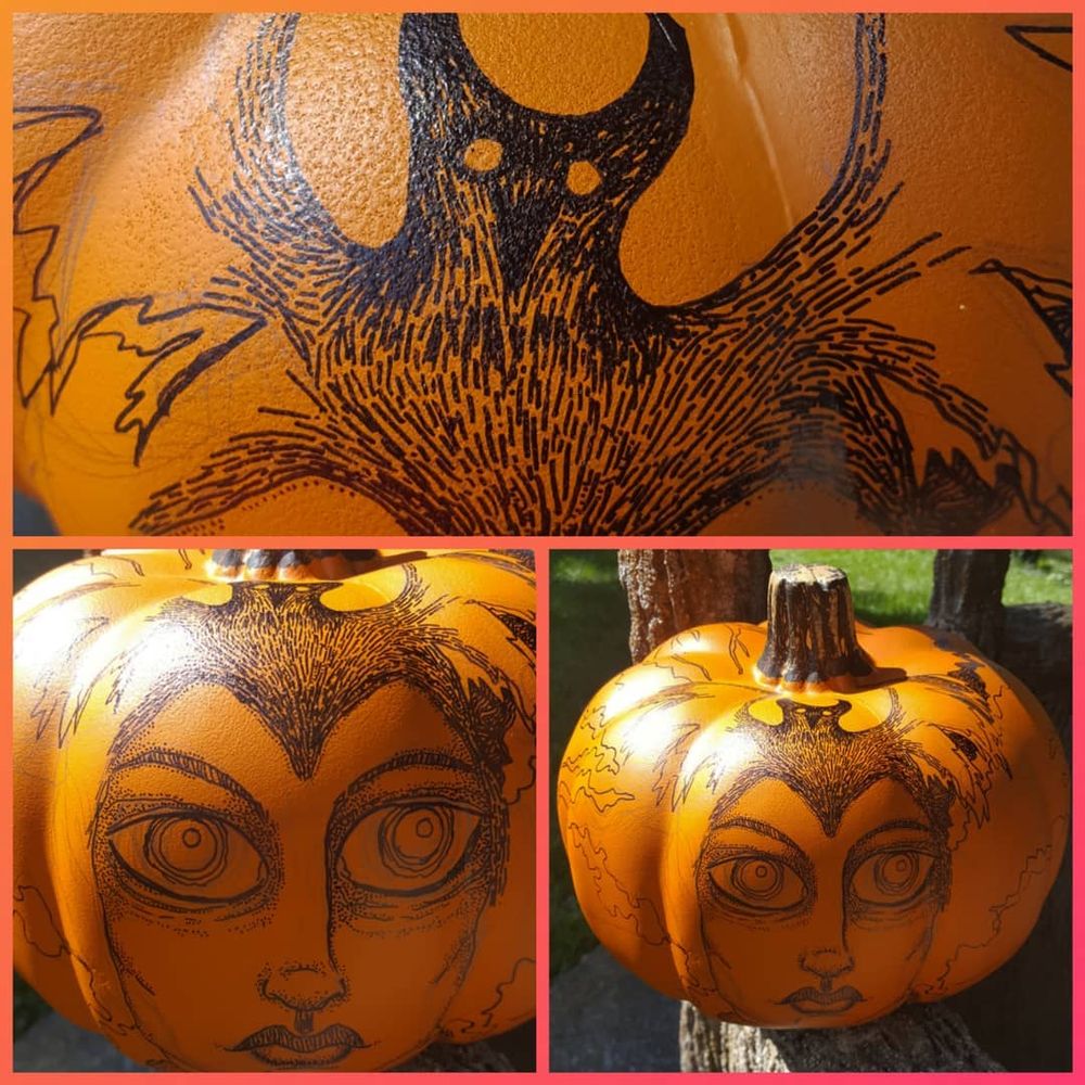Gothic Bat Woman craft pumpkin in-progress.