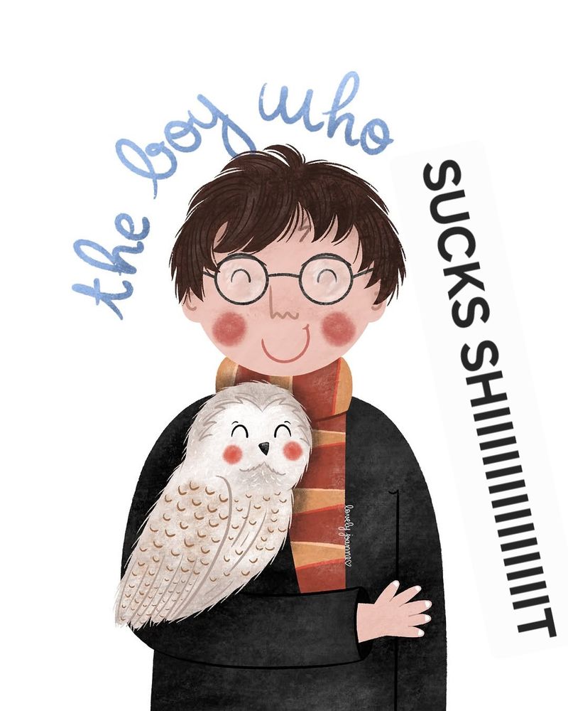 Shitty Harry Potter drawing with the caption "the boy who sucks shiiiiiiit"