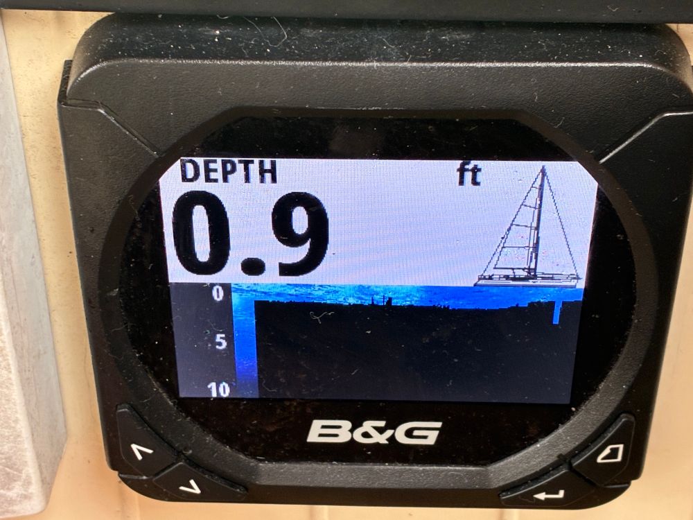 The depth sounder reading 0.9ft.