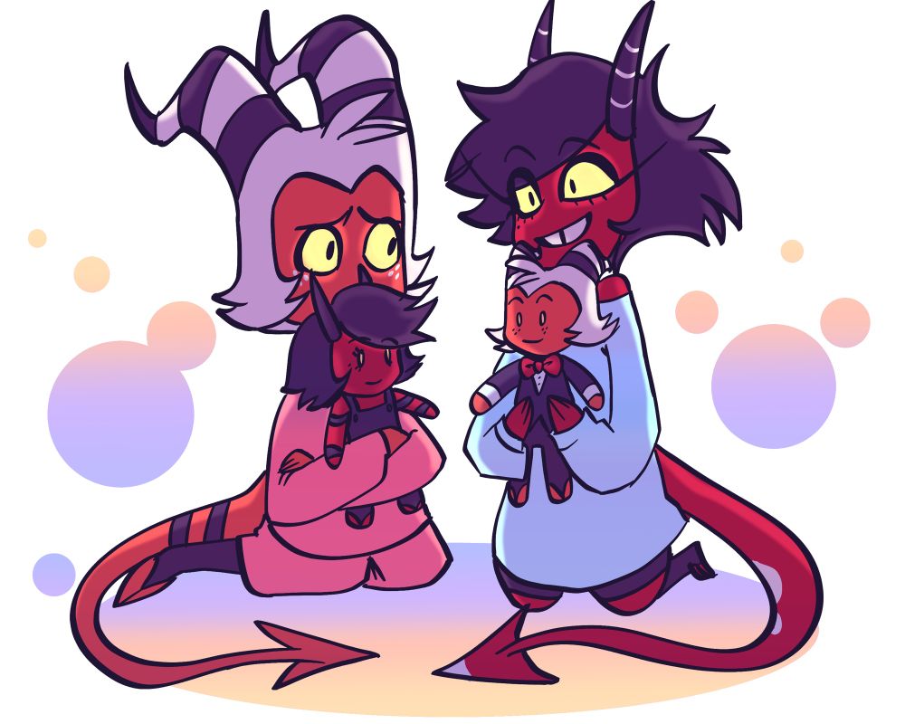 Moxxie and Millie in pajamas holding plushies of each other. 