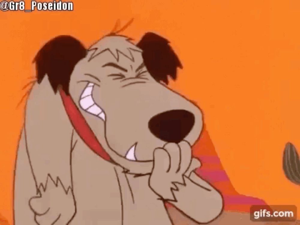 a cartoon dog is covering his mouth with his hand while laughing .