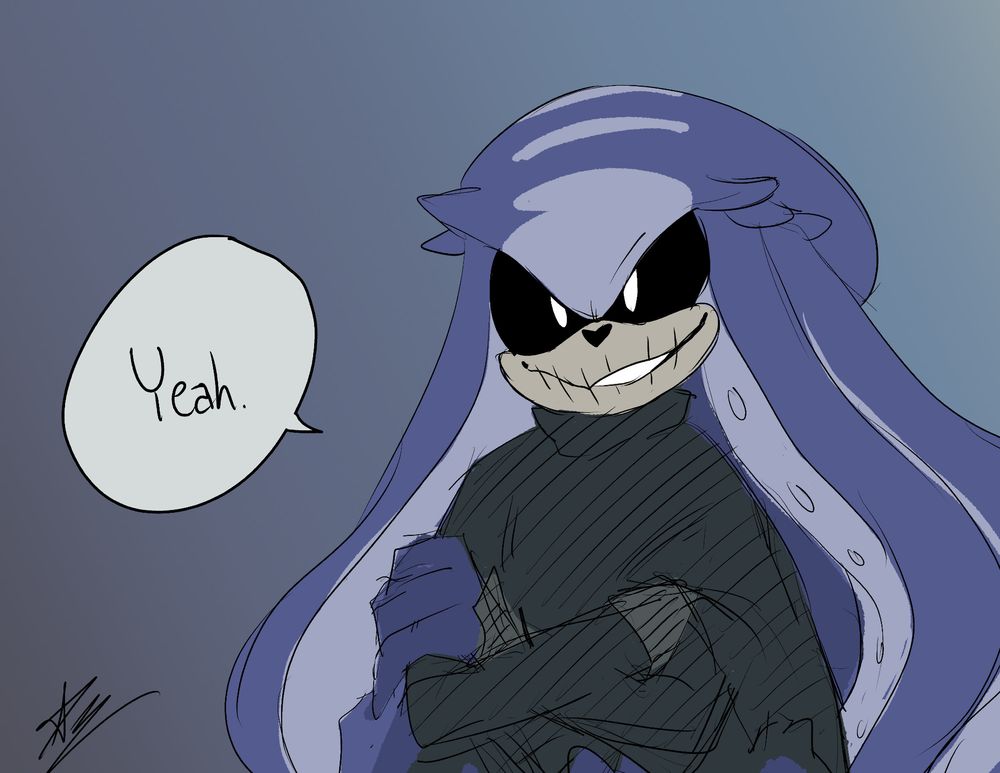 Mimic the Octopus is standing confidently with his arms crossed.
Mimic: "Yeah."