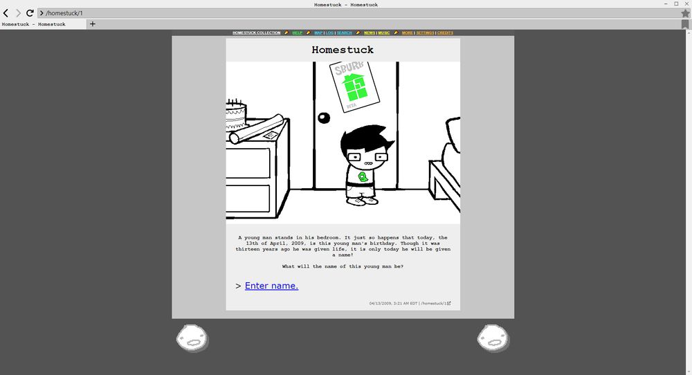 screenshot of the unofficial homestuck collection.