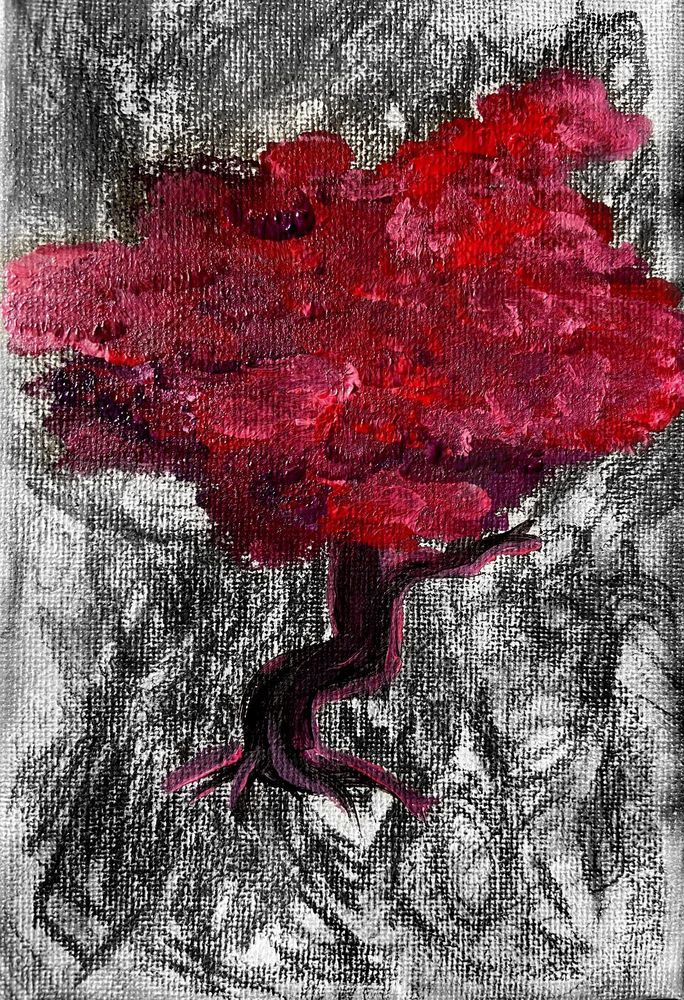 It's the egg room tree, right on top of a sketchy, grey smeared canvas.