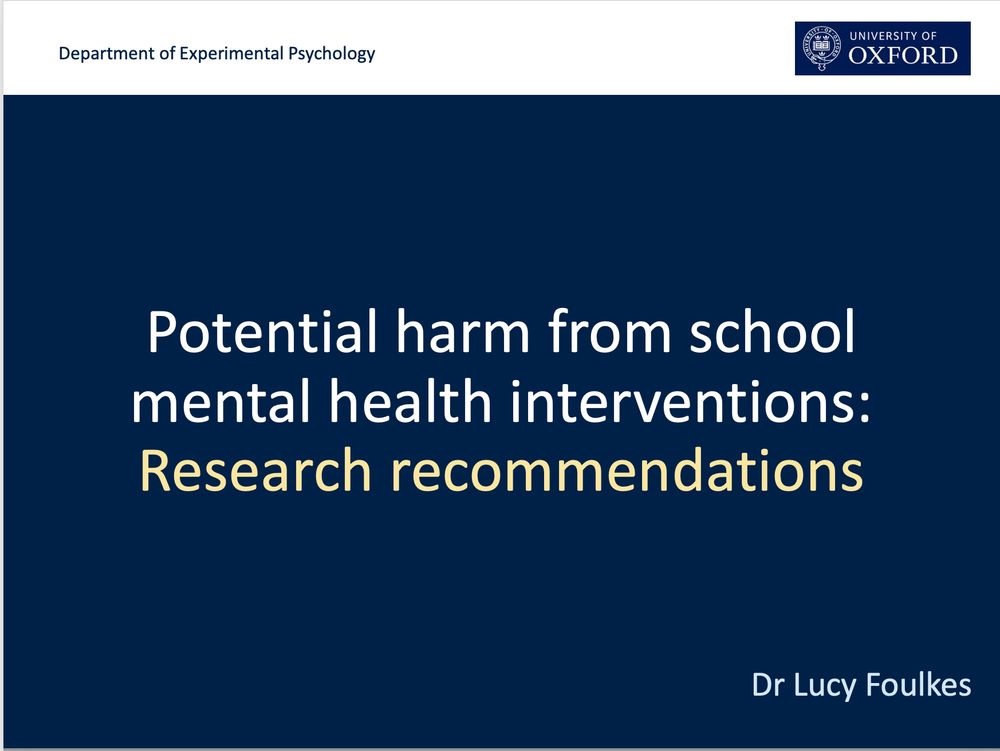 Potential harm from school mental health interventions: Research recommendations