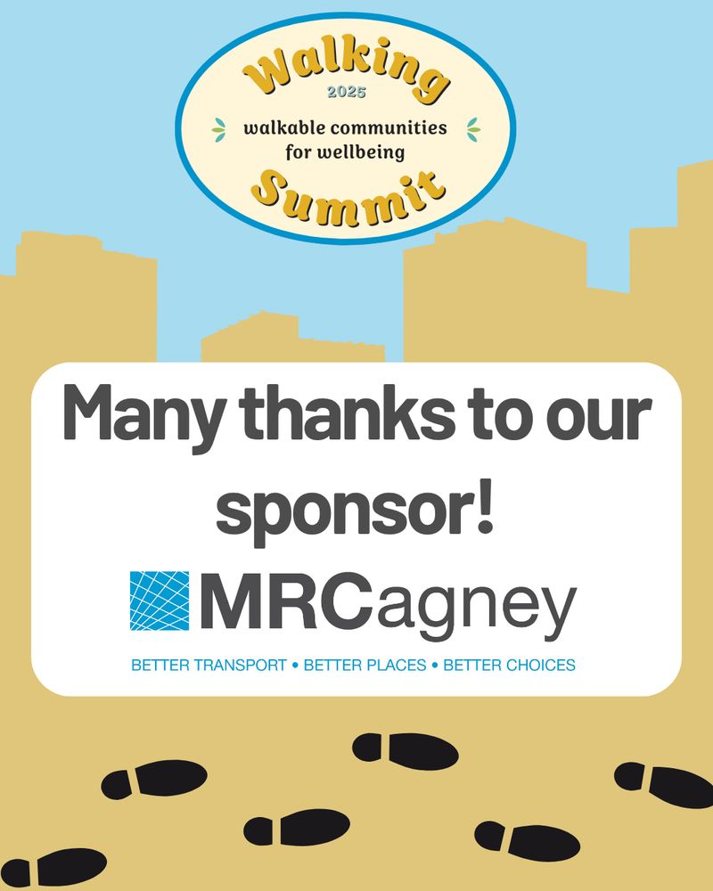 Walking Summit 2025 logo with text that say "Many thanks to our sponsor" with MRCagney logo below.
