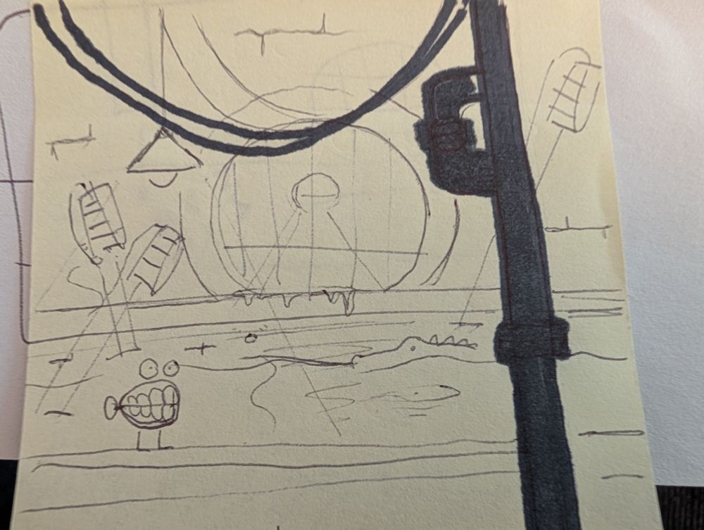 Rough concept art of a sewer themed level.