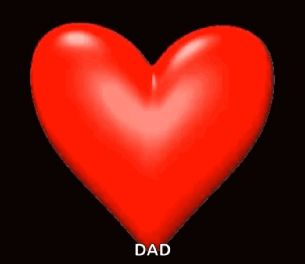 a red heart that says dad on it on a black background