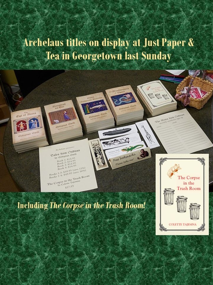 Display of five books published by Archelaus.