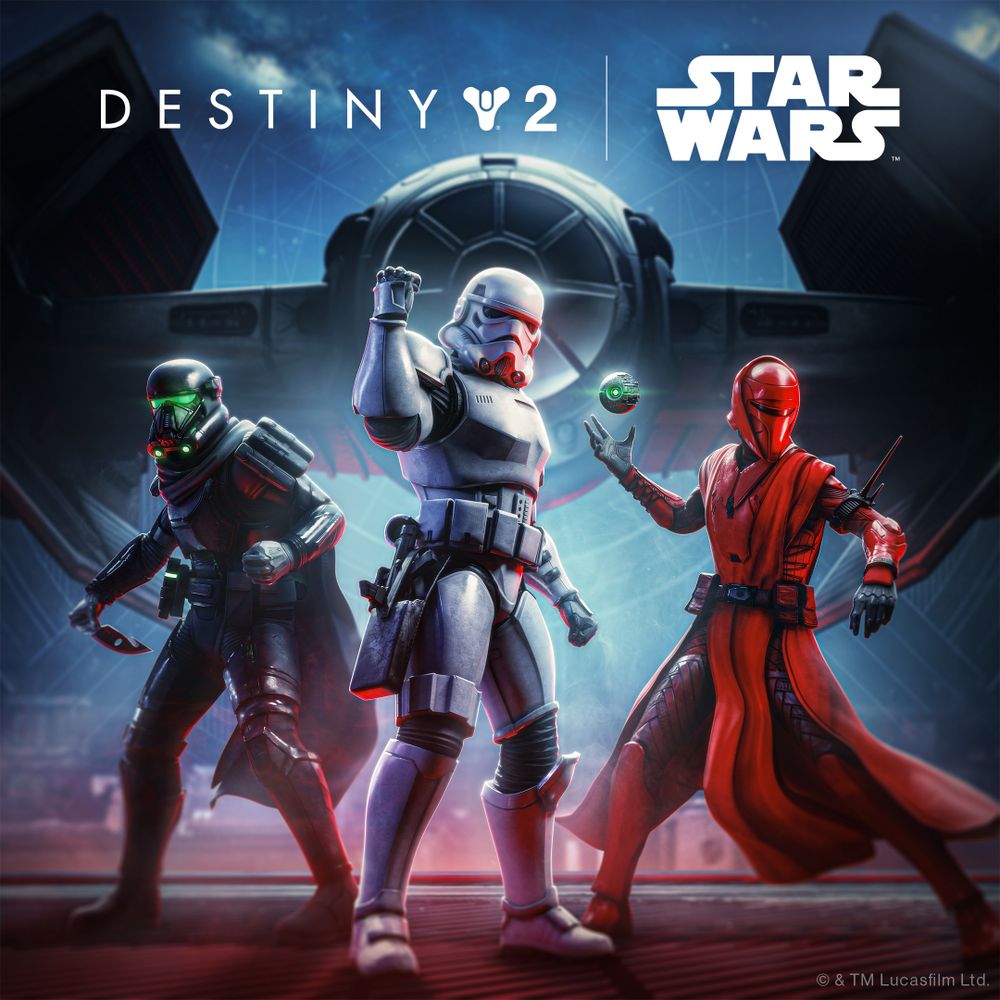 Three Guardians in Star Wars-inspired armor. 