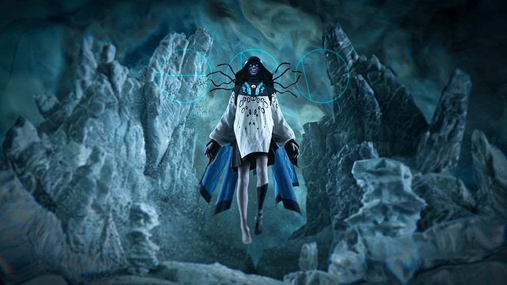 The emissary floats above The Nine sigils.