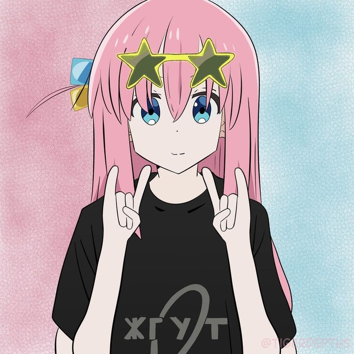 Bocchi posing with metal horns hand gesture