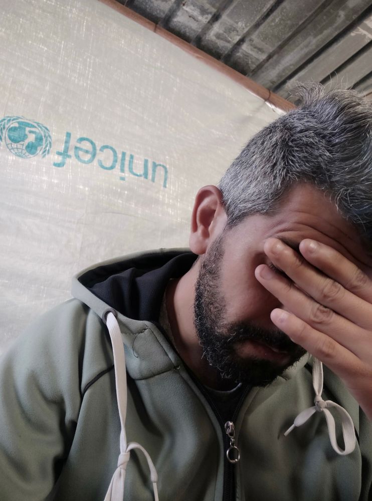 A photo of Khalil in a UNICEF tent. Desperate.

The photo is taken while displacement and famine in genocide. Gaza, Palestine.