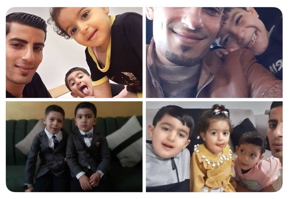 A collage of 4 photos which show parts of the family of Emad.