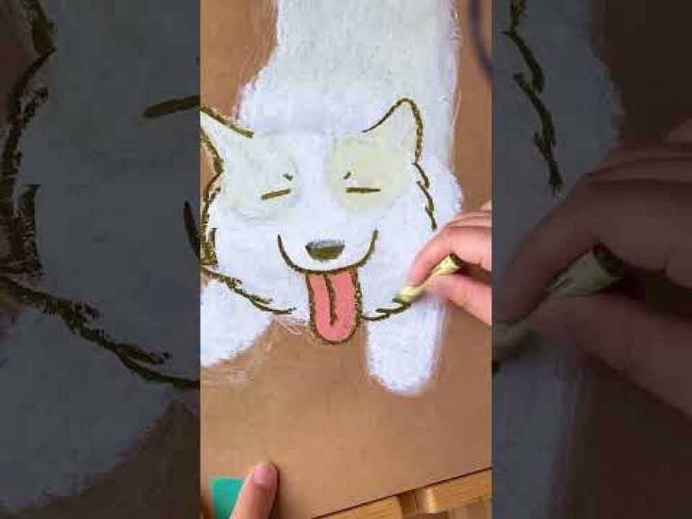 Oil Pastel Corgi (-ω-🖍️🤪 #shorts  #dogartist #oilpasteldrawing #paintingprocess #studiovlog