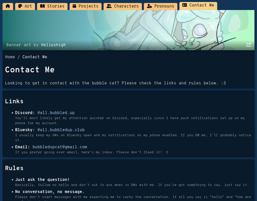 A screenshot of the Contact Me page on my site.