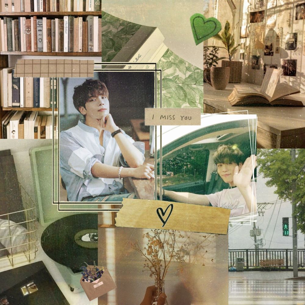 shinee jonghyun collage with using green and beige colours 