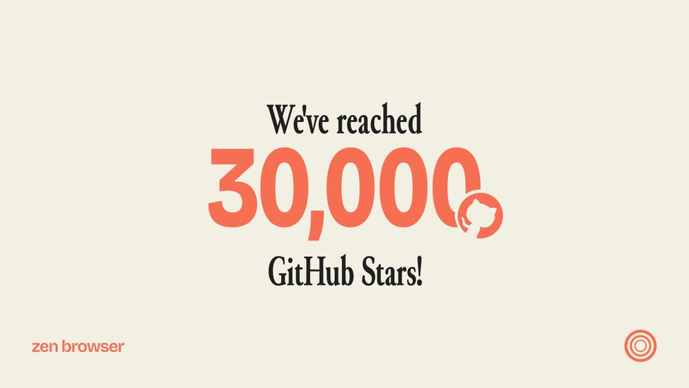 Zen Browser reached thirty thousand GitHub Stars! Thank you for your incredible support!🧡
