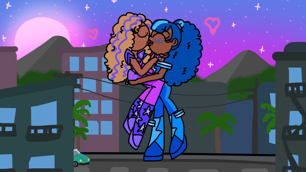 Bailynn Lo-Shanta and Terrina Ave-Lo kissing in their Jotuzon forms.