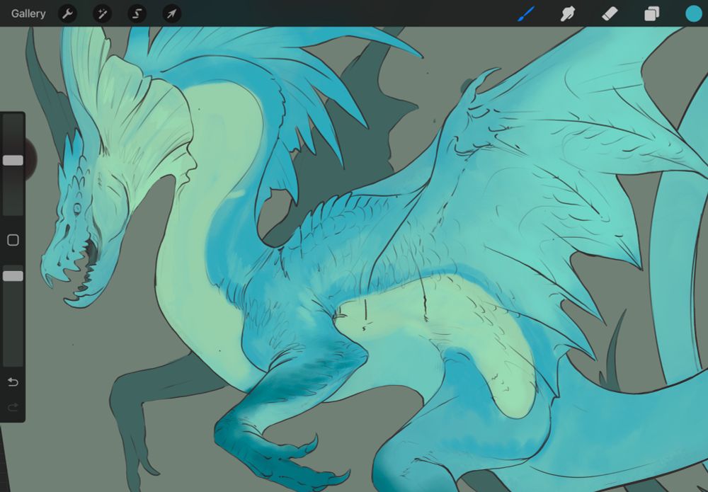 Work in progress of a teal colored dragon