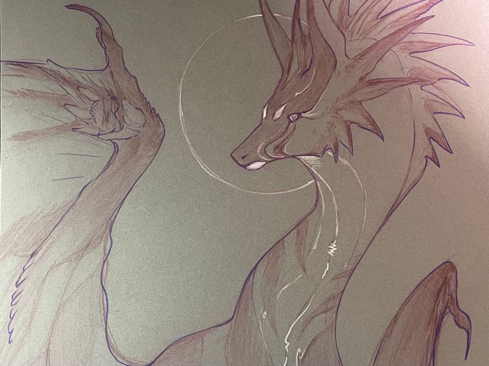 A dragon like creature, a circle framing the face