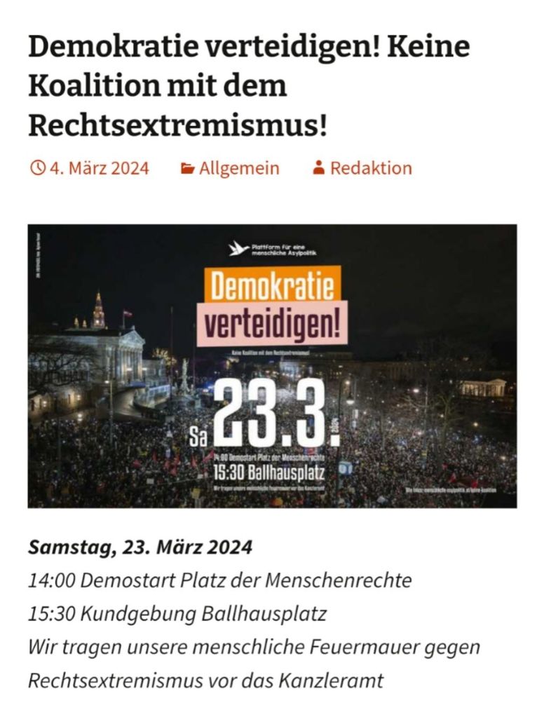 Screenshot von Demoaufruf, 23.März 2024, 14:00 Platz der Menschenrechte