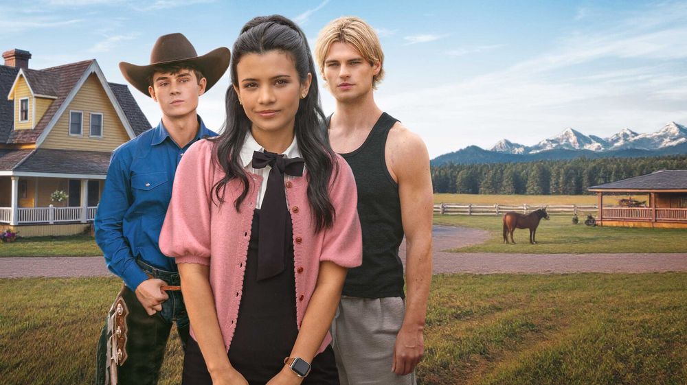 Imagen promocional de la serie "Mi vida con los chicos Walter", con un caballo a lo lejos también.