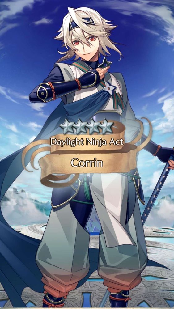 a FEH screenshot of Ninja M!Corrin being summoned (as a 4 star).