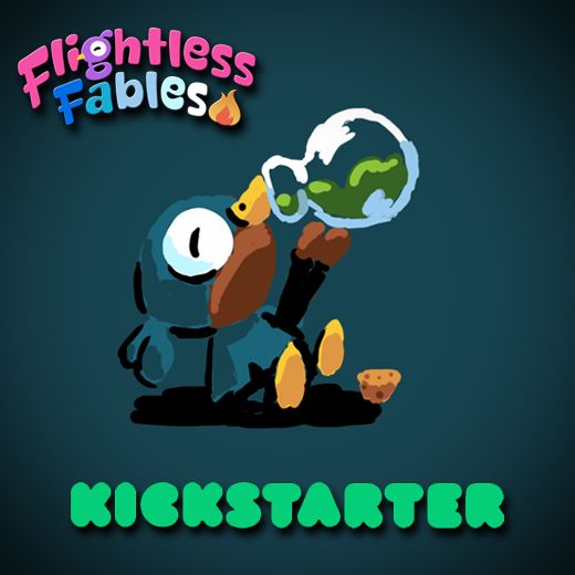 Topaz, a bird adventurer, drinks a potion in a promotion image for the Flightless Fables Kickstarter campaign.