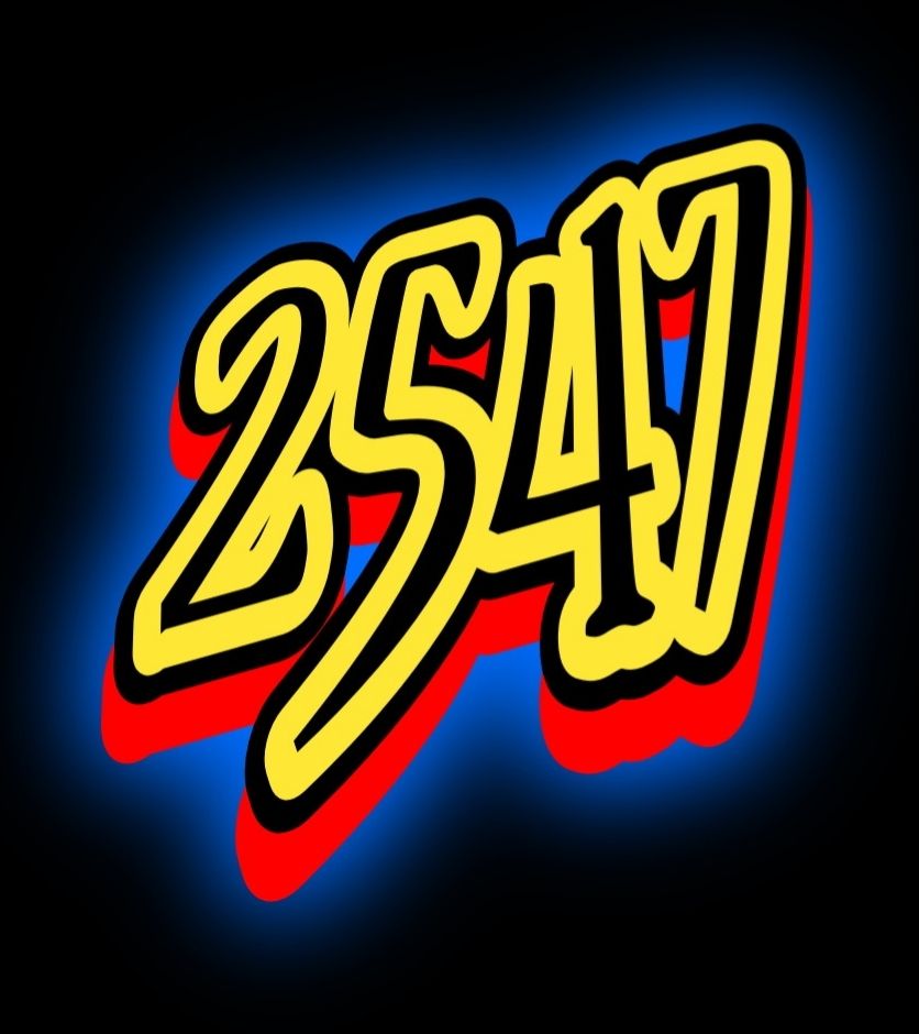 A colorful graphic with the numbers 2547, that is intended to be read as 25 47
