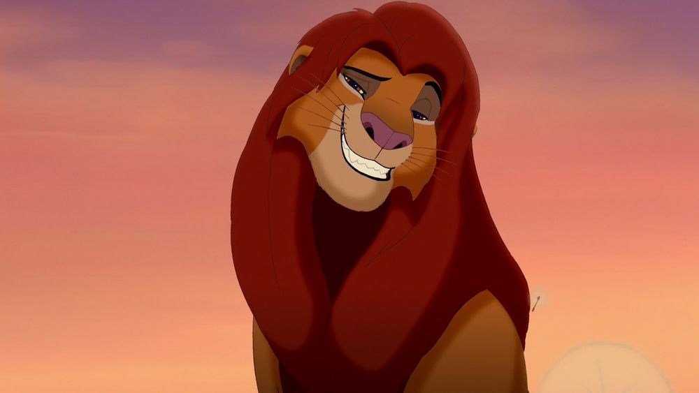 Screenshot of Simba from Lion King grinning. 