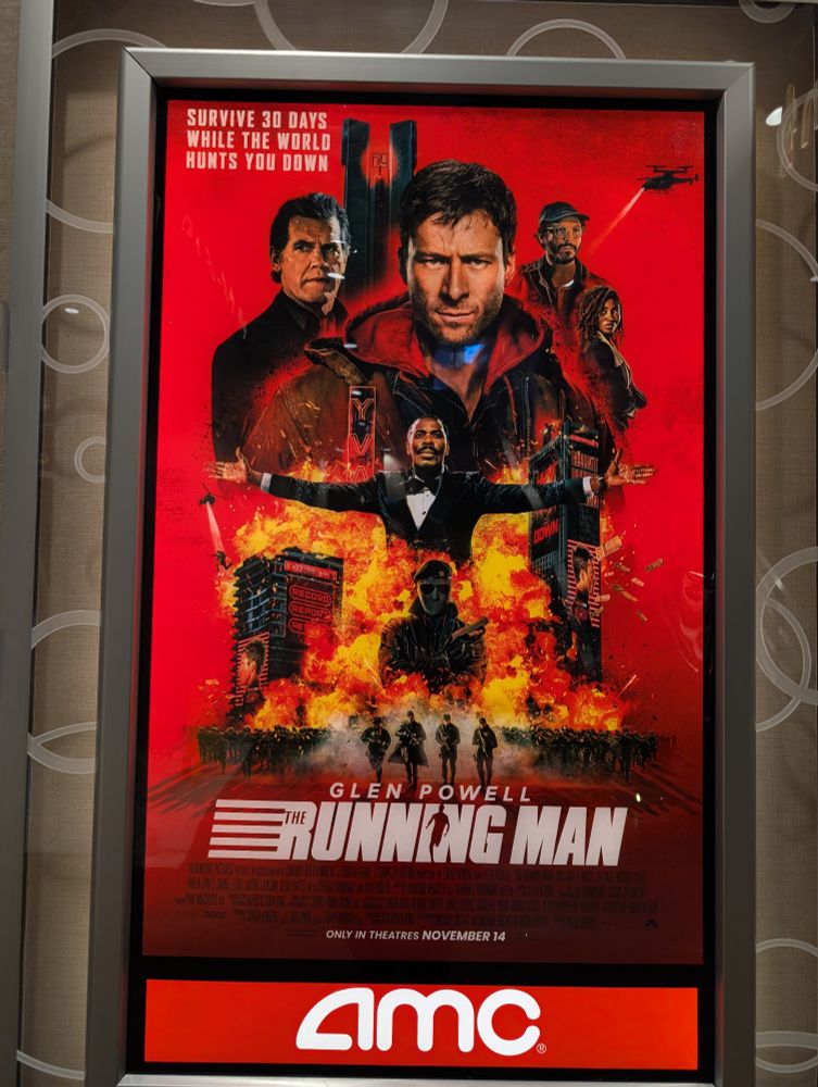 The poster for The Running Man starring Glen Powell