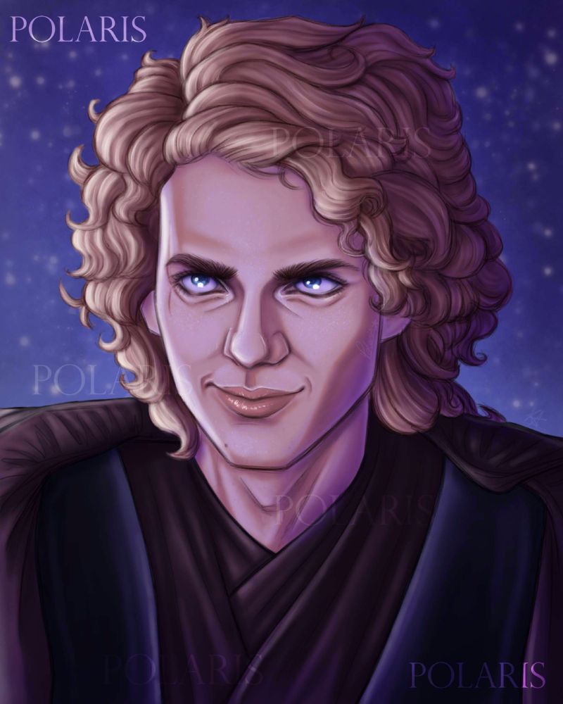 A portrait illustration of the character Anakin Skywalker from Star Wars.