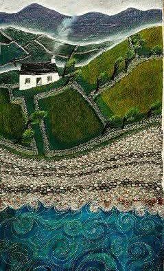 small & safe against
storm, against time
& tide of this blue sea
nested in patchwork
green fields below mountains —our small
white house

painting (detail)