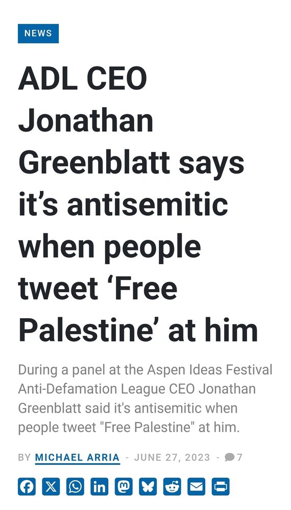 ADL CEO Jonathan Greenblatt says its antisemitic when people tweet "Free Palestine" at him.