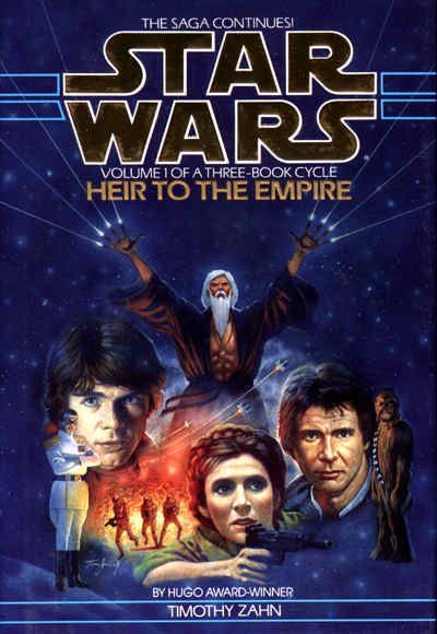 A book cover with a montage image of Luke Skywalker, Joruus C'Baoth, Han Solo, Leia Organa, Stormtroopers, and Grand Admiral Thrawn. The cover says 