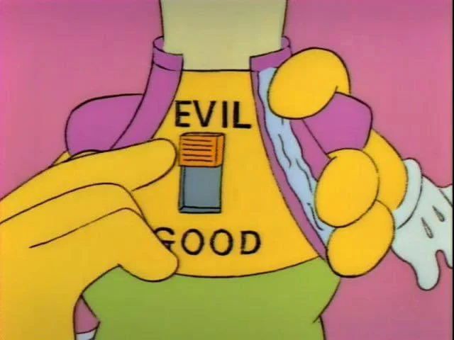 The good/evil switch on the talking Krusty doll from the Simpsons Treehouse of Terror 