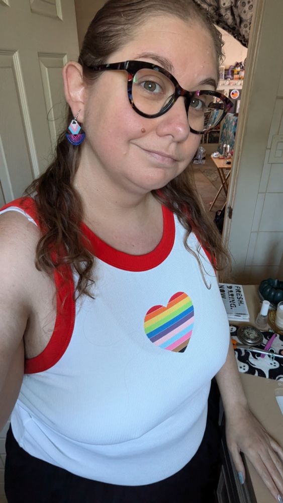 My little gay outfit. With my inclusive pride shirt and my inclusive bisexual earrings.