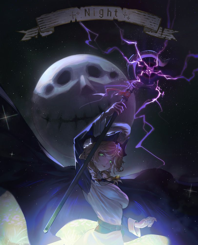 Gal'Posha dressed in her Blue Mage attire, raising her staff and casting [NIGHT]