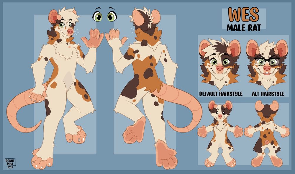 New updated reference sheet for Drak's main rat sona Wes.