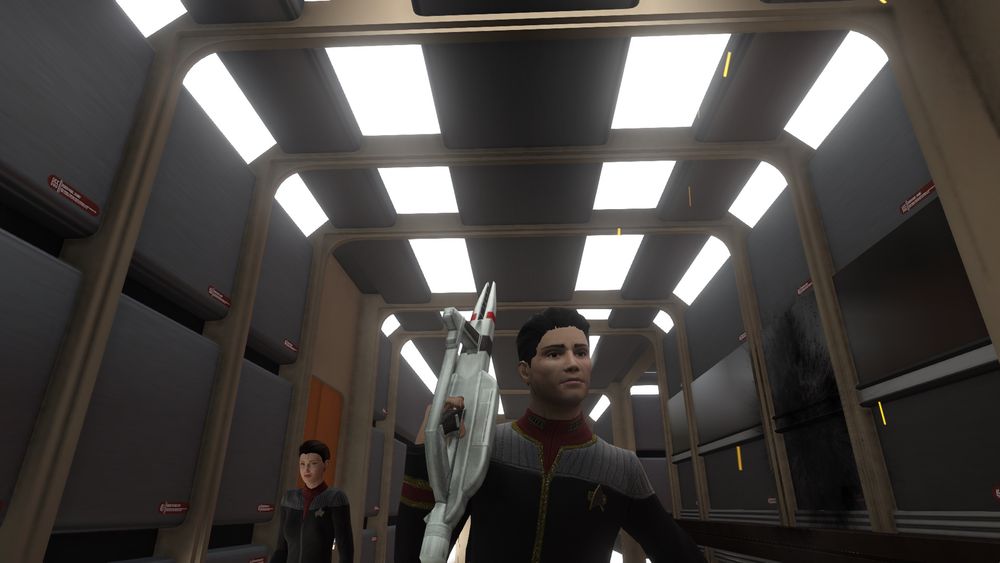 Star Trek online Enterprise d hallway with characters from Star Trek online 