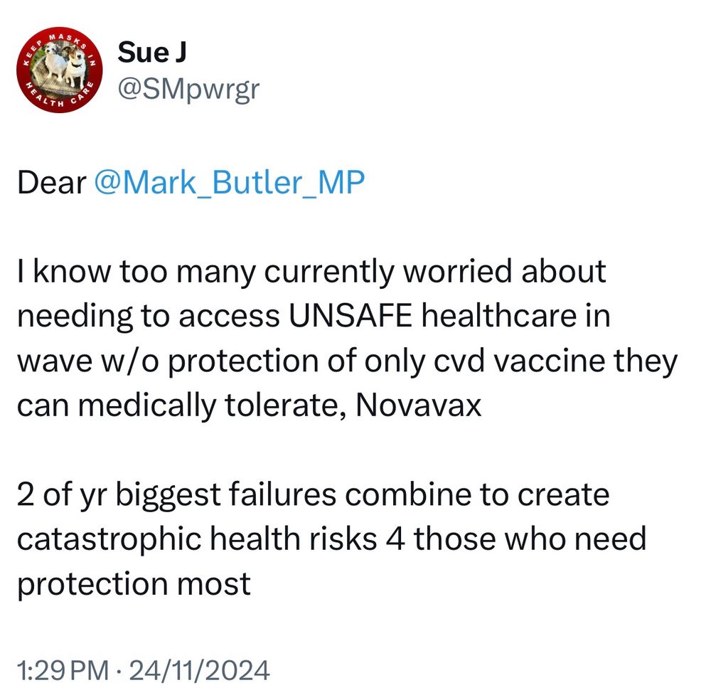 Dear @Mark_Butler_MP
I know too many currently worried about needing to access UNSAFE healthcare in wave w/o protection of only cvd vaccine they can medically tolerate, Novavax
2 of yr biggest failures combine to create catastrophic health risks 4 those who need protection most