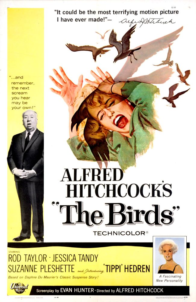 A poster for Alfred Hitchcock's horror thriller "The Birds"