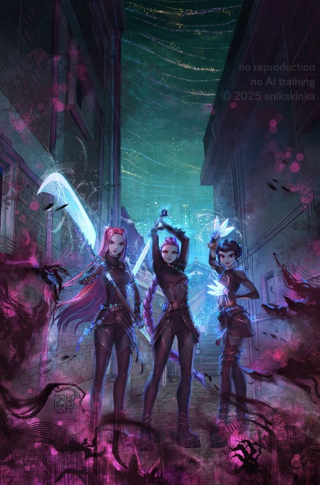 Girls from Huntrix out hunting demons!