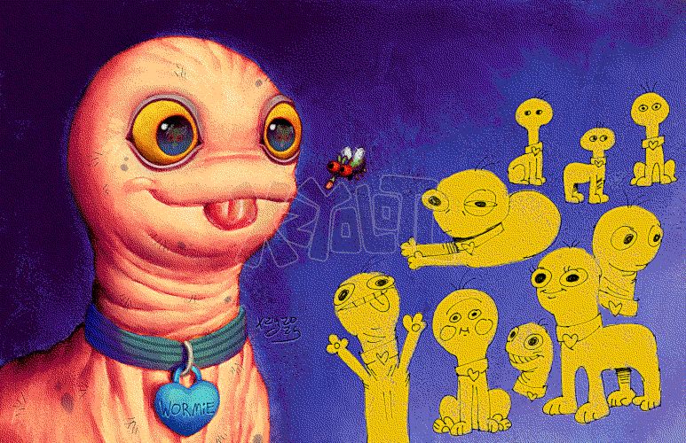 Painting of Wormie for emporio @ Art Fight.