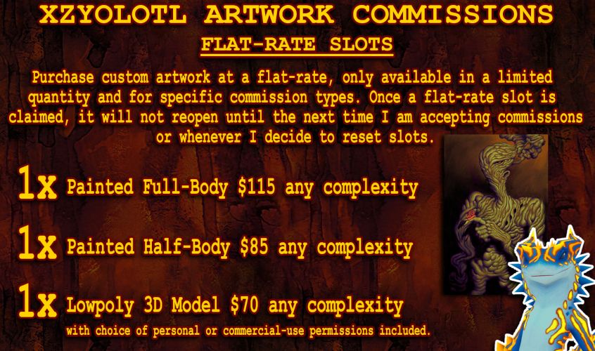 Flat-Rate Slots - 1x Painted Full-Body $115 any complexity | 1x Painted Half-Body $85 any complexity | 1x Lowpoly 3D Model $70 any complexity