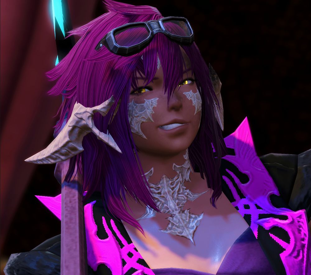 Aro is squinting fiercely as she shows her teeth in a grin. A recreation of one of Susie's dialogue sprites.