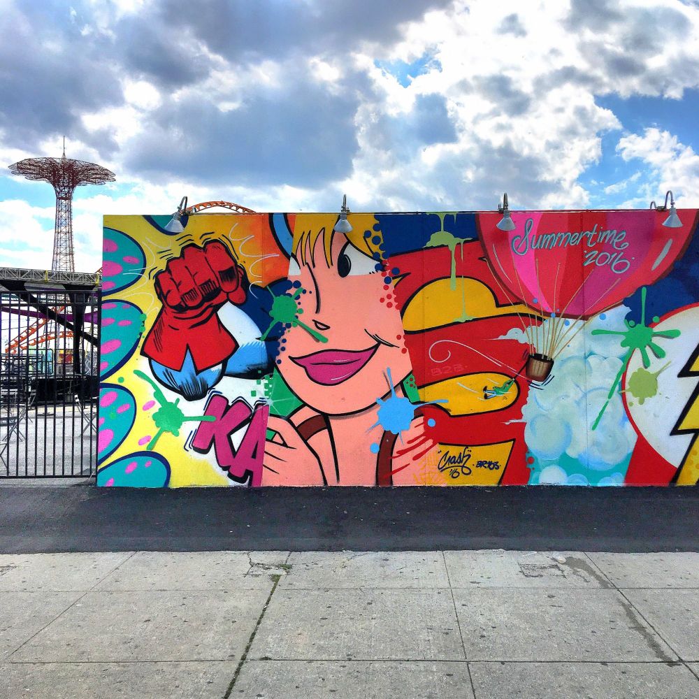 Mural by Crash and BR163 for Coney Island Art Walls in Coney Island in Brooklyn, New York.