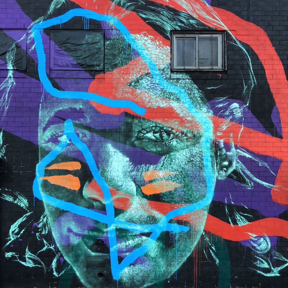 Mural by Askew for GreenPoint Innovations in Greenpoint in Brooklyn, New York.